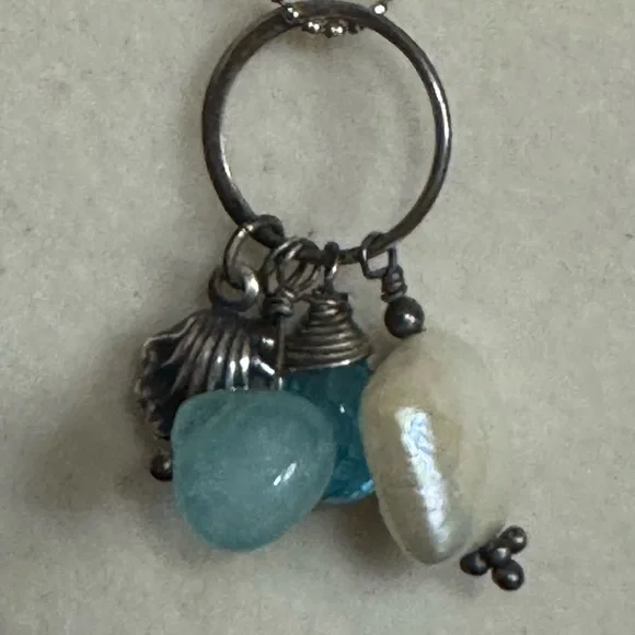 Sterling Silver Delicate Blue Glass and Pearl Bead Pendent Necklace - Picture 7 of 7